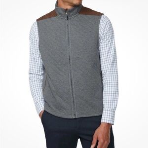 NEW Men’s Bonobos Quilted Gray Zip Vest with Brown Shoulder Panels L